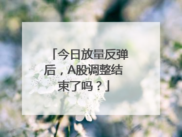 今日放量反弹后，A股调整结束了吗？