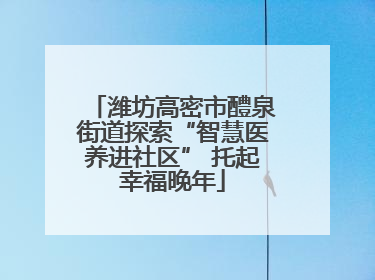 潍坊高密市醴泉街道探索“智慧医养进社区” 托起幸福晚年