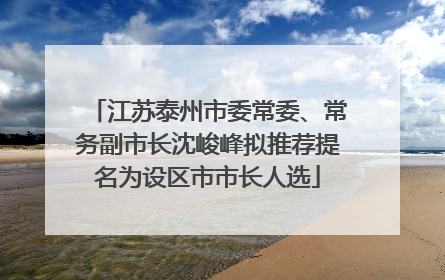 江苏泰州市委常委、常务副市长沈峻峰拟推荐提名为设区市市长人选