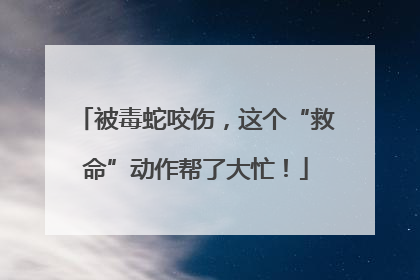 被毒蛇咬伤，这个“救命”动作帮了大忙！